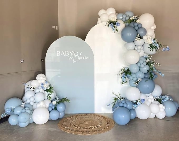 Dusty Blue Balloon Arch Kit, 162pcs Dusty Light Blue White and Clear Balloons for Wedding Bridal Shower Baby Shower Gender Reveal Baby Boy Birthday Party Decorations