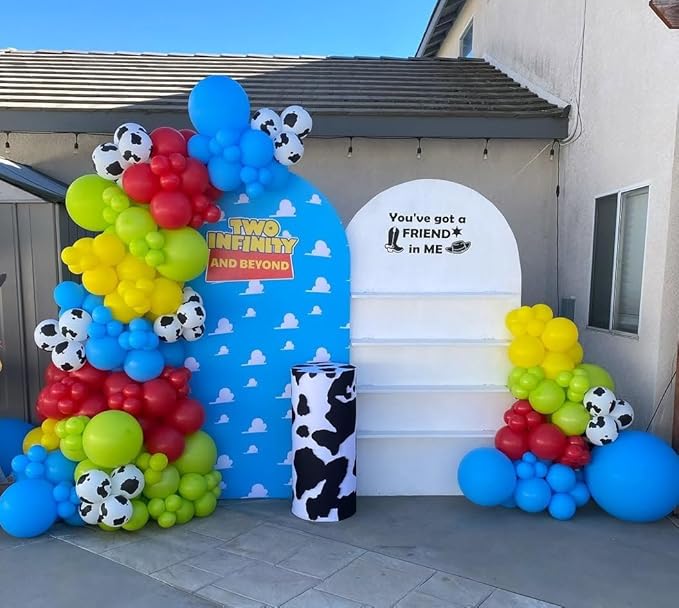 Red Blue Yellow Balloons Arch Kit, 162pcs Multi Color Cartoon Balloons with Cow Print for Carnival Circus Theme Party Fiesta Superhero Birthday Party Decorations