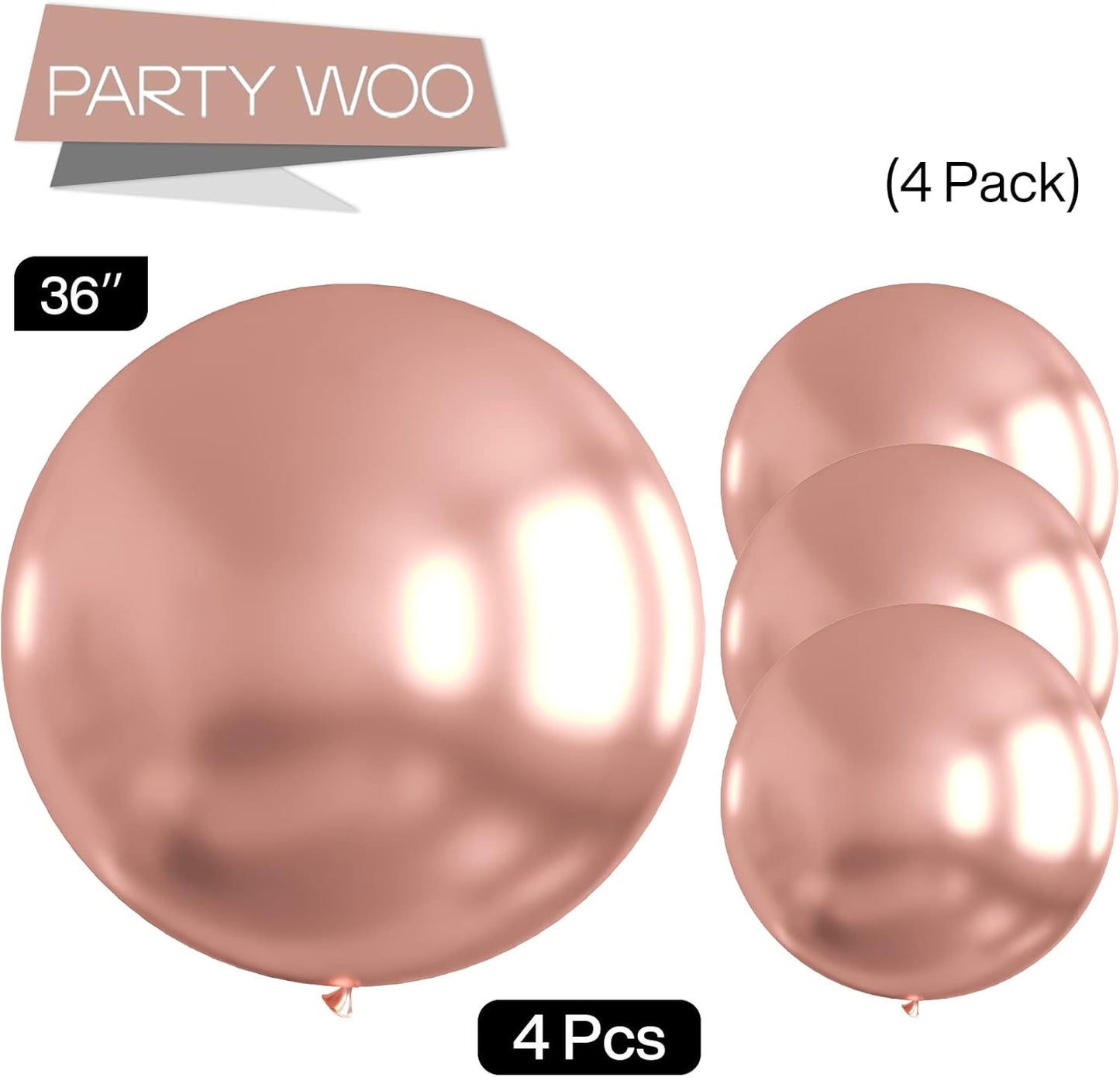PartyWoo Metallic Rose Gold Balloons, 4 pcs 36 Inch Large Rose Gold Metallic Balloons, Big Rose Gold Balloons for Balloon Garland Balloon Arch as Party Decorations, Wedding Decorations, Rose Gold-G107