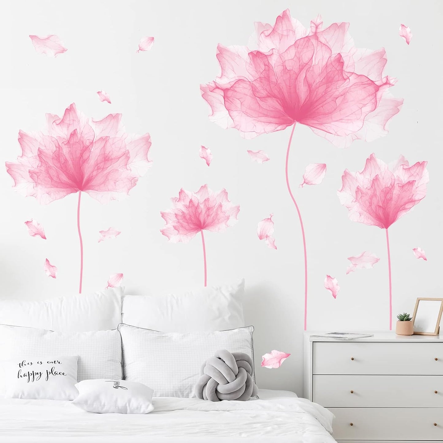 39.3'' x 32.6'' Huge Flower Petal Wall Decals Living Room Floral Wall Stickers Removable Peel and Stick Waterproof Wall Art Decor Stickers for Bedroom Bathroom Office (Pink)