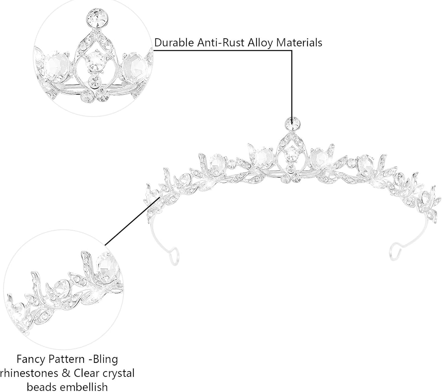 Crystal Tiaras & Crowns for Women, Bride Royal Queen Headband Princess Headpieces for Birthday Cake Crown & Prom Pageant Party