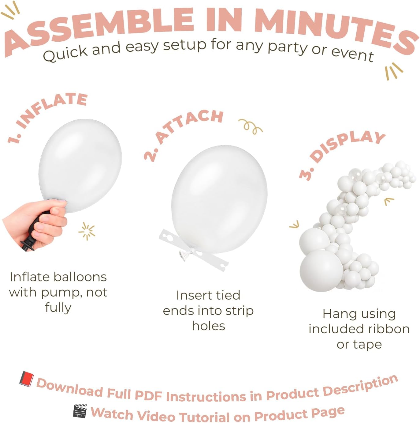 Balloon Garland Arch Kit – 146 Pcs Dusty Pink, White Sand, Nude & Rose Gold Balloons for Baby Shower, Birthday, Gender Reveal, Wedding Party – DIY Kit by Vellax™