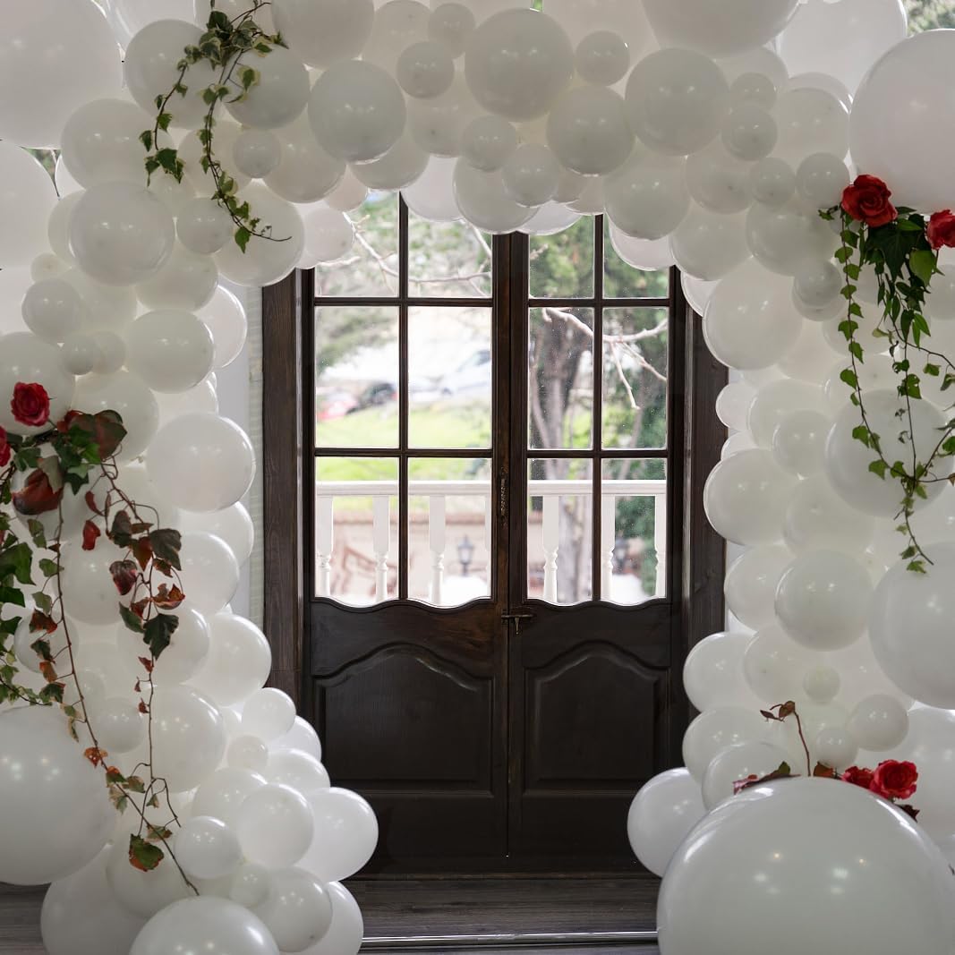 White Balloons - 12 inch 100pcs Latex - Round White Birthday Balloons with 2 Ribbons for Birthday Party, Wedding, Anniversary, Baby Shower Decorations