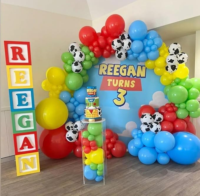 Red Blue Yellow Balloons Arch Kit, 162pcs Multi Color Cartoon Balloons with Cow Print for Carnival Circus Theme Party Fiesta Superhero Birthday Party Decorations
