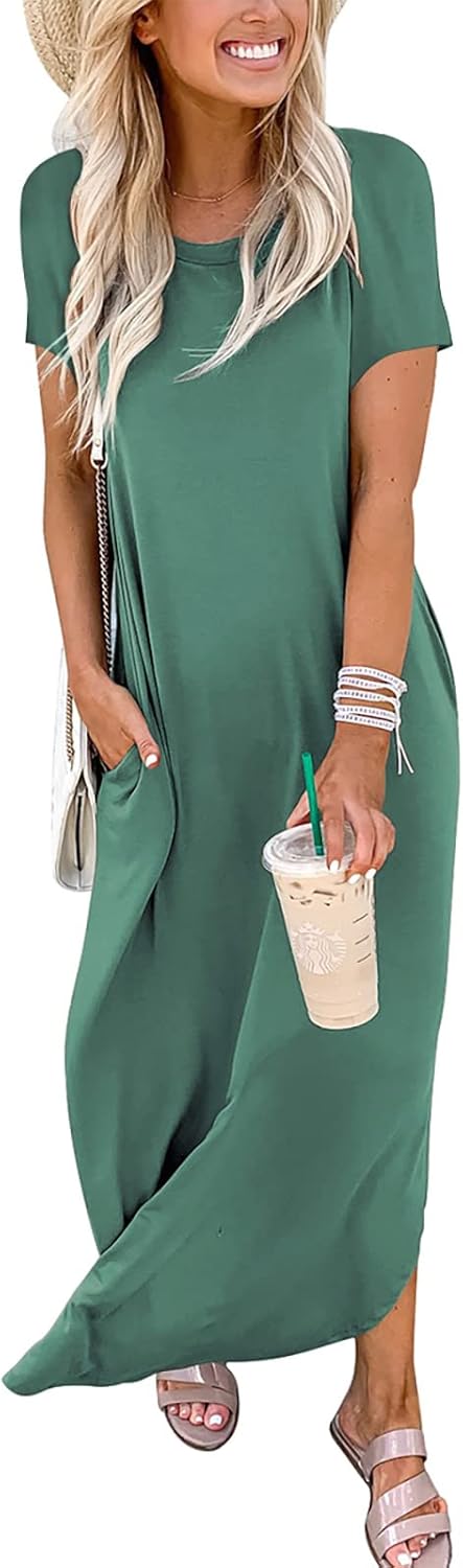 ANRABESS Womens Summer Maxi Dress Short Sleeve Casual Loose Long T Shirt Dresses Split Vacation Beach Sundress Travel Outfits