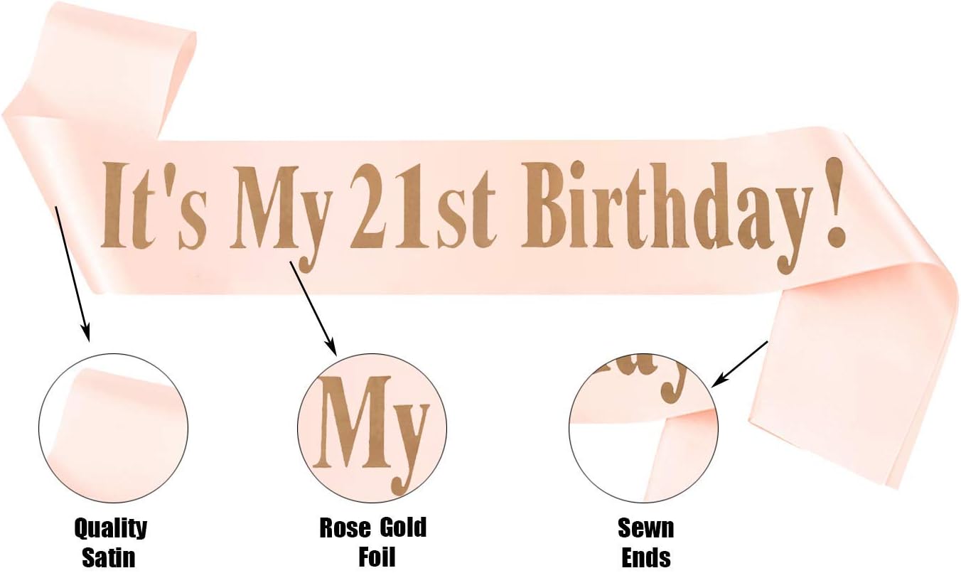 21st Birthday Sash and Tiara for Girl,Rhinestone Crown Headband,It's My 21st Birthday Party Gifts for Women(Rose Gold)