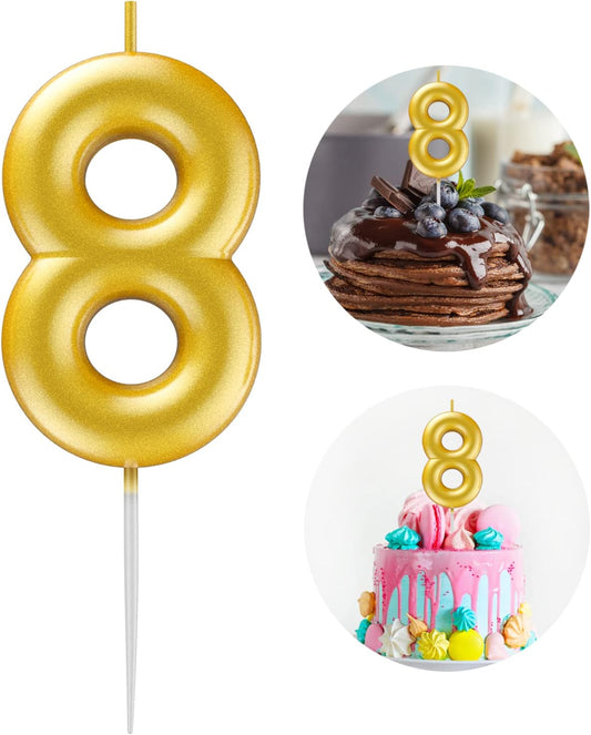 Gold Number 8 Candle Happy Birthday 3D Number Candles for Birthday Cake Party Decoration Wedding Anniversary Celebration Supplies