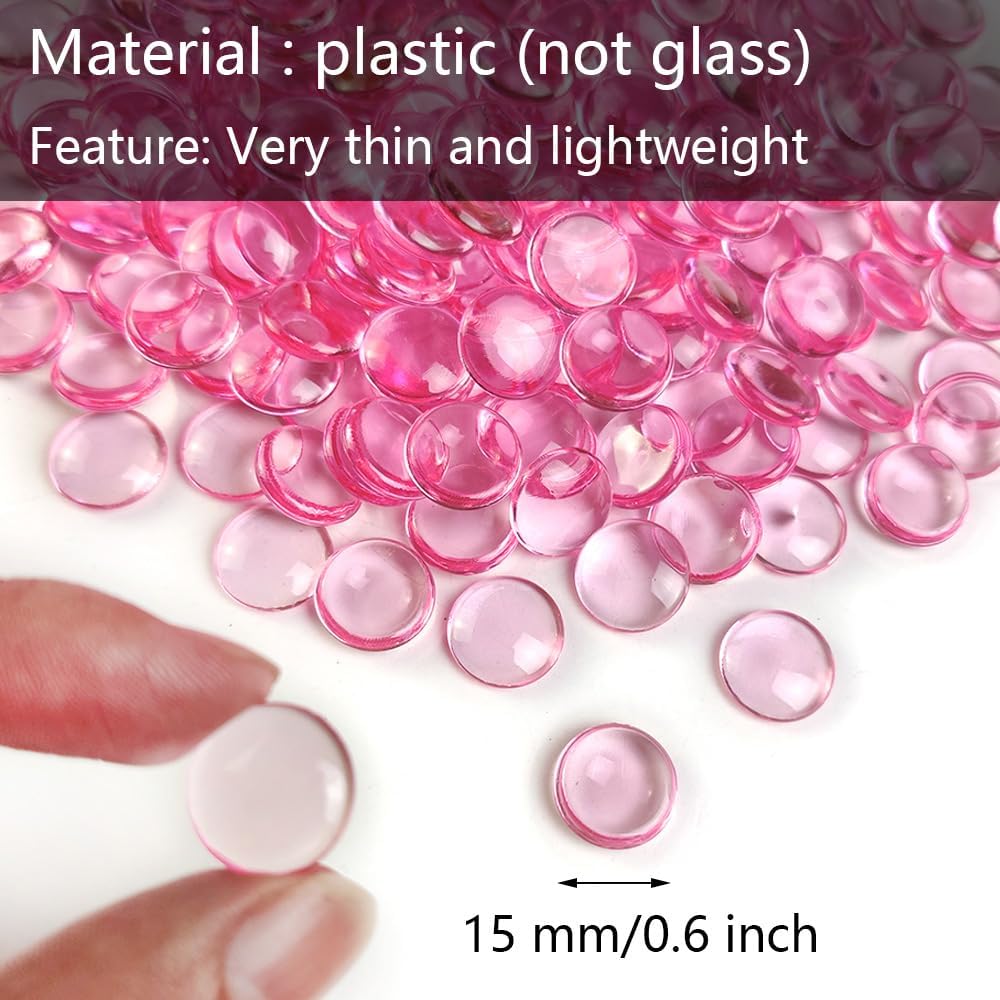 HappyFiller Bright Pink Wedding Centerpieces Party Decor 630 PCS 0.6 Inch Acrylic Flat Marbles Vase Fillers Gems Cabochons Dome Tiles,Crafts,Photo Charm,Table Scatter,Makeup Brush,Candle Holder