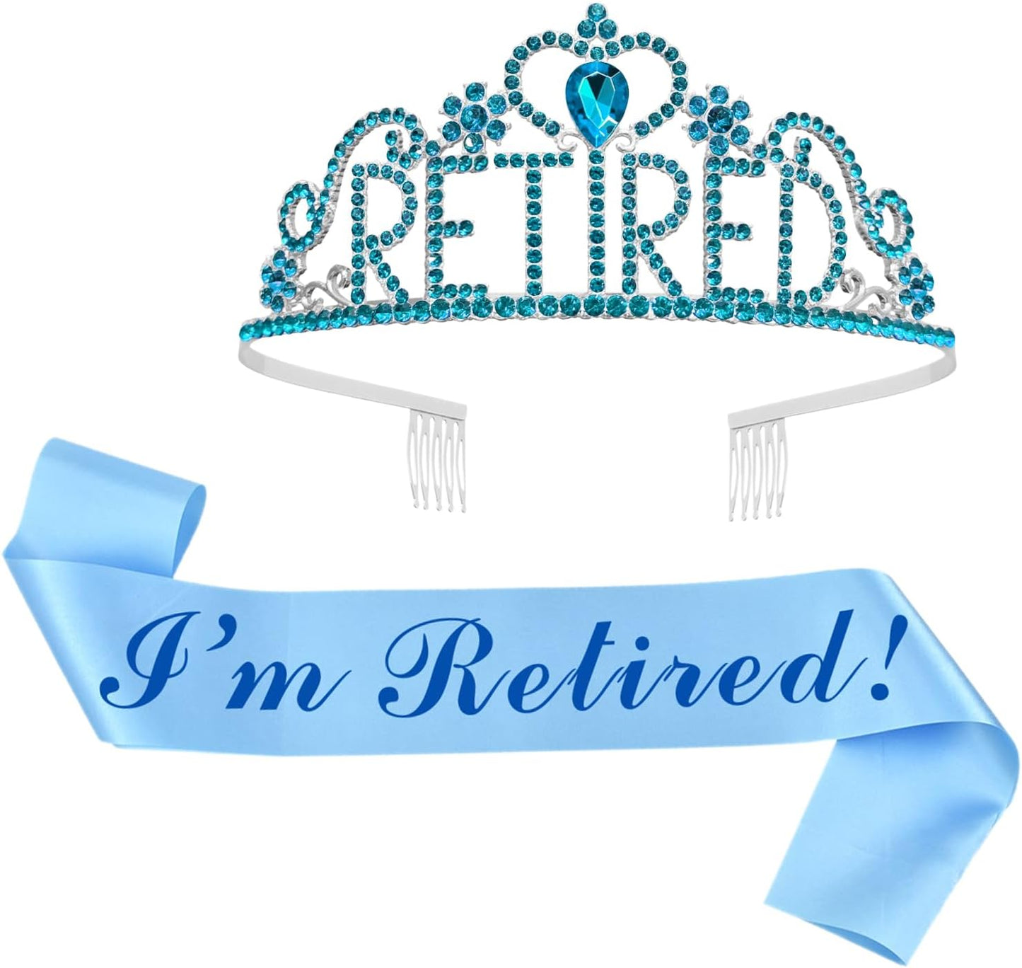 JETKONG Retirement Party Decorations Retired Tiara/Crown, Retired Sash for Women Retirement Gifts, Retirement Party Supplies, Gifts, Favors (Light Blue)