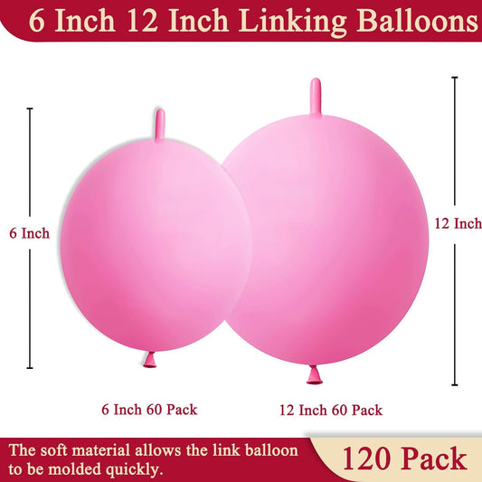 Pink Link Balloons 6 & 12 Inch – 120 Pcs Latex Linking Balloons for Baby Shower & Birthday