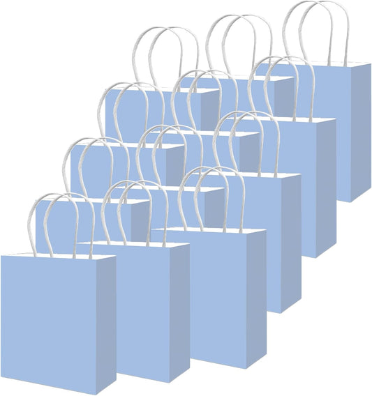 qiqee 100PCS Gift Bag with Handles Bulk Light Blue Paper Bags Multiple Uses (11"x5"x8"inch Medium Size)