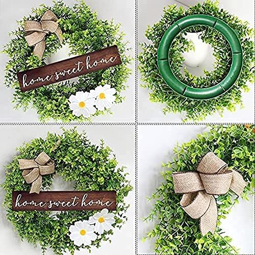 Artificial Christmas Garland Artificial Wreath Christmas Decorations Wreath Xmas Ornament Christmas Wreath Artificial Eucalyptus Leaves Wreath with Wooden Front Door Christmas Home Decor