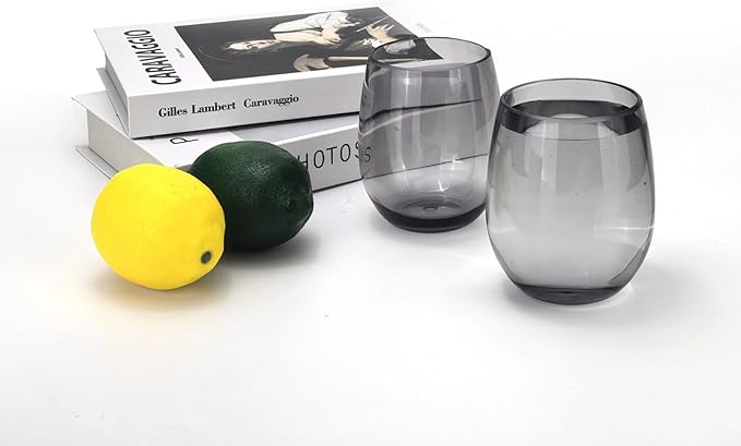Set of 6 Acrylic Wine Glasses, 20-ounce Plastic Tumbler for Home Party Use,BPA Free,Dishwasher Safe (Grey)