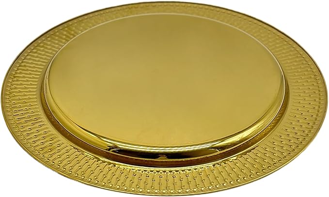 13-Inch Stainless Steel Beaded Charger Plates, Gold Dinner Plate Chargers Set of 6, Round Server Ware
