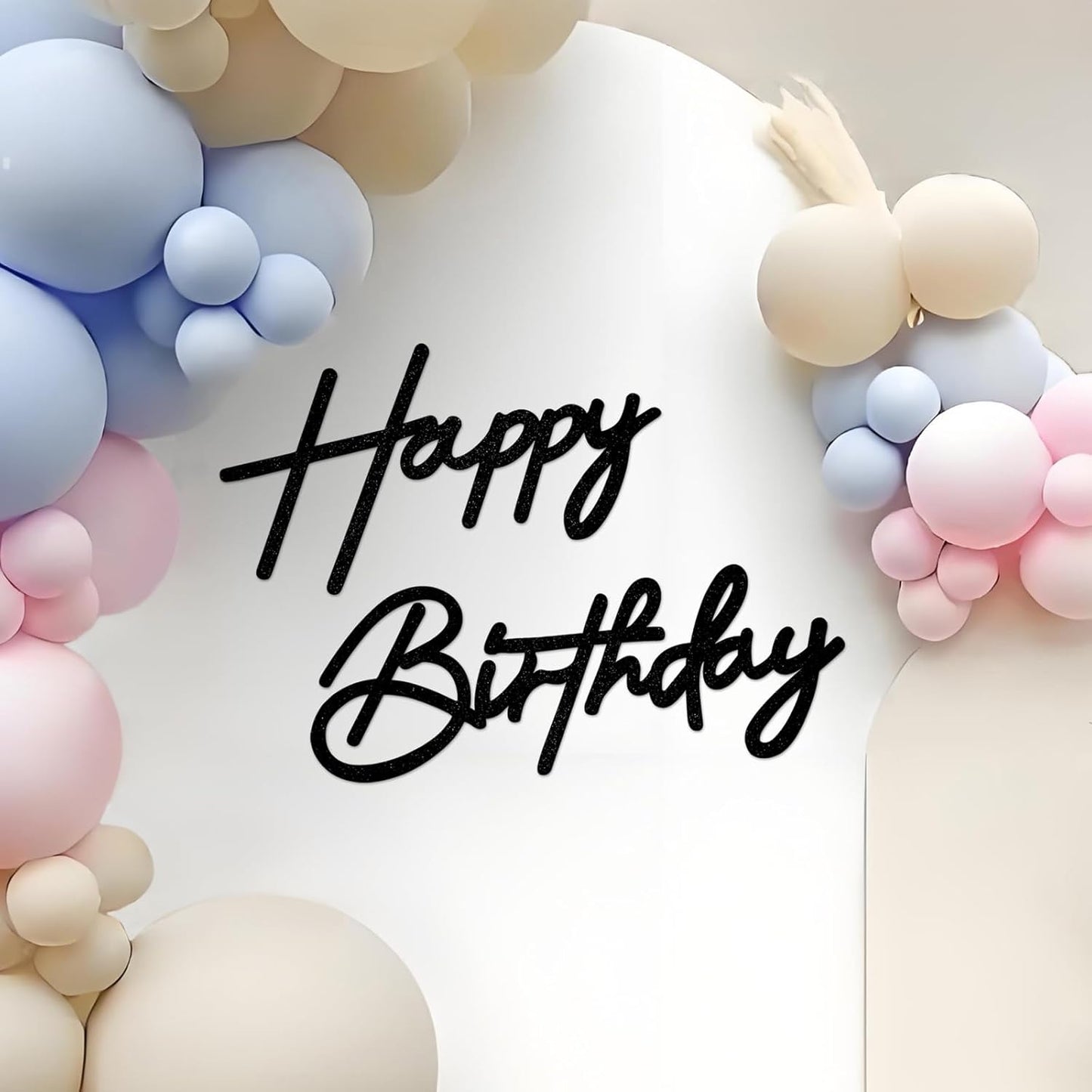 Happy Birthday Sign for Arch Backdrop - Felt Happy Birthday Letters Banner & Sign for Girls, Boys & Adults' Birthday Party Balloon Arch Decorations (Glitter Black)