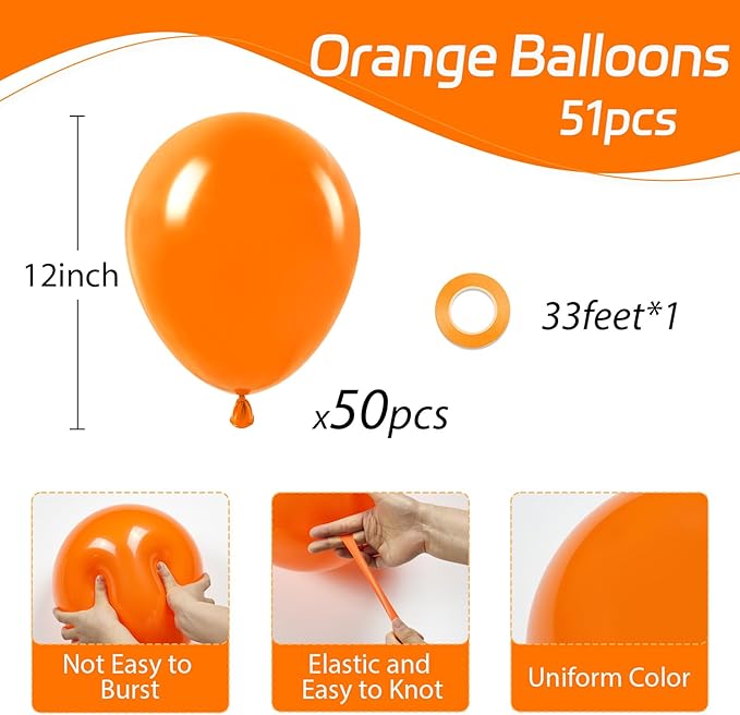 Orange Balloons 12 inch, Orange Latex Balloons 50pcs Party Balloons for Graduation Halloween Fall Tropical Thanksgiving Birthday Party Decorations
