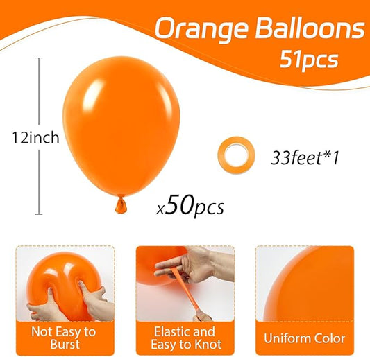 Orange Balloons 12 inch, Orange Latex Balloons 50pcs Party Balloons for Graduation Halloween Fall Tropical Thanksgiving Birthday Party Decorations
