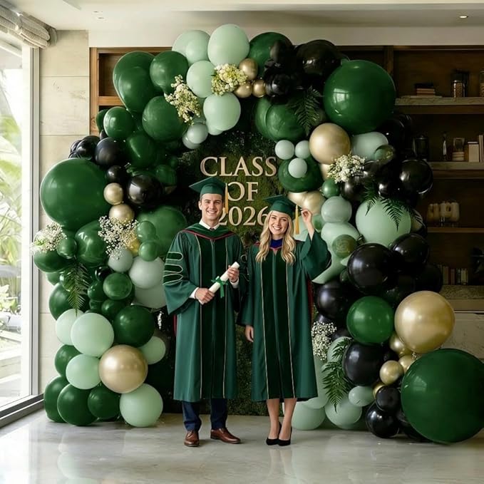 Green Black Balloon Arch, Double Stuffed Dark Sage Light Green Gold Balloon Garland for Birthday Baby Shower Graduation Jungle St Patricks Day Party Decorations