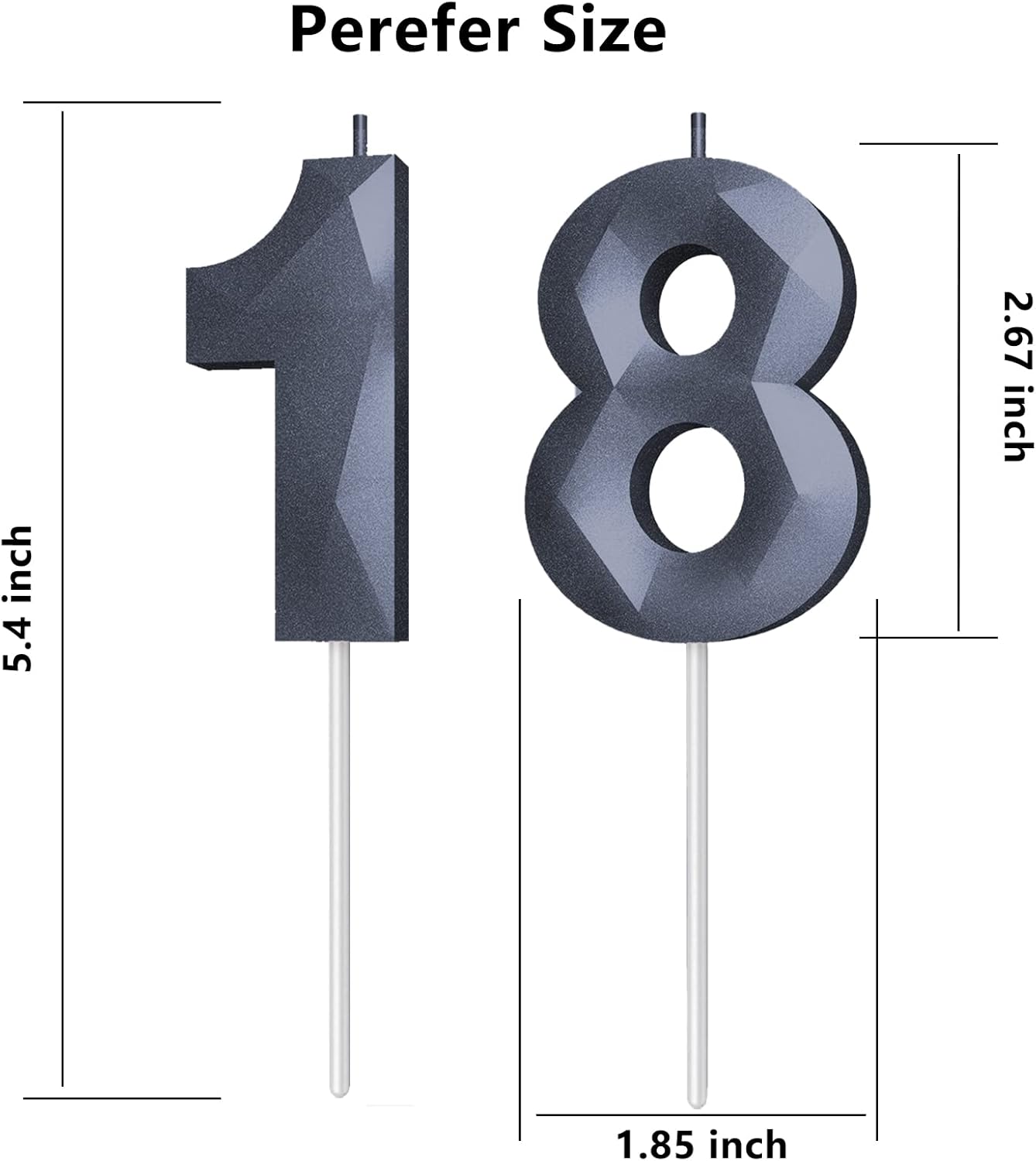Number Birthday Candles(18 Candle Black) 3D Diamond Shape 18th Happy Birthday Cake Topper Decorations for Boy Men Birthday Wedding Anniversary Celebration Theme Party Supplies