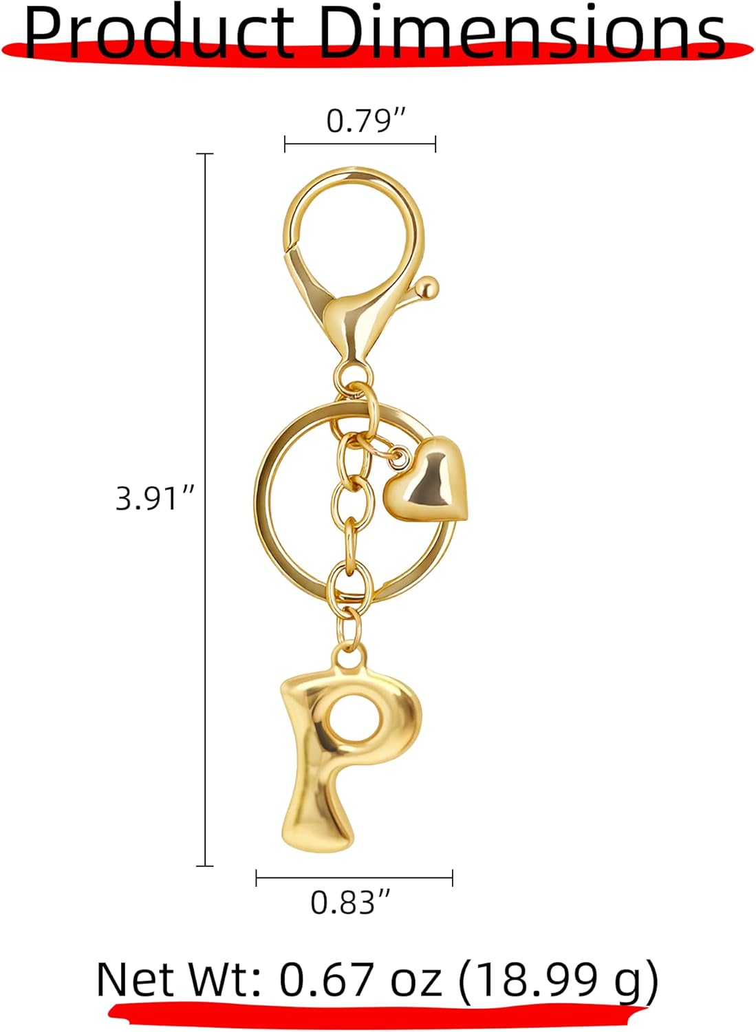 Gold Bubble Heart Initial Bag Charms for Handbags – Cute Initial Letter Keychain for Women, Purse Charms, Gold Gift