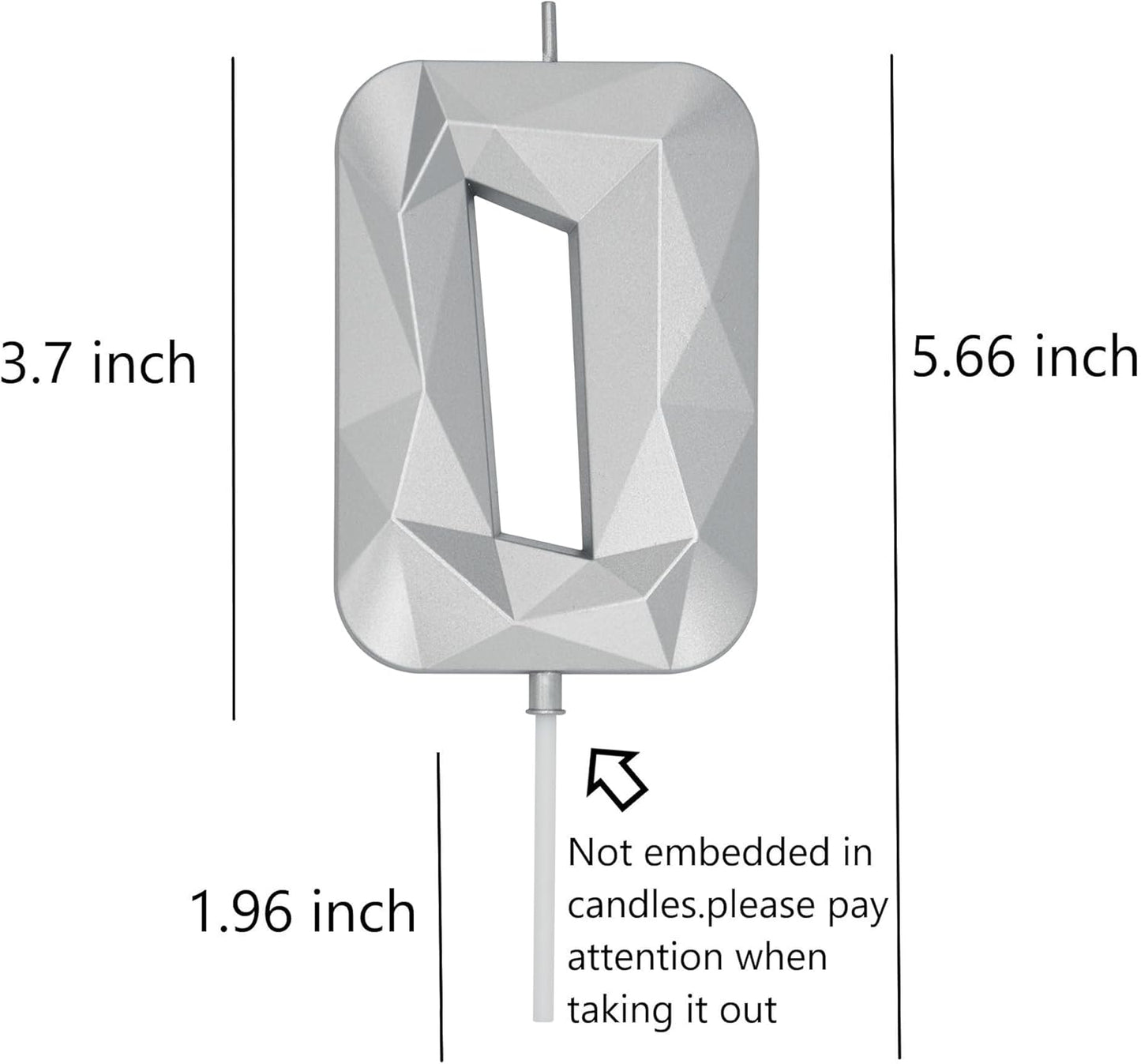 DERVENTA Birthday Candle Big Number 3D Silver 3.7 inch Party Celebration Anniversary Decoration Cake Topper 1 Piece (Number 0 Silver)