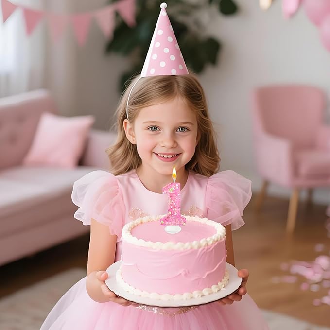 Zailo Birthday Number Candles, Glitter Number Candle Cake Decorations with Sequins, Cupcake Decorations for Girls, Women, Party Anniversary Celebrations (Number 1, Light Pink)