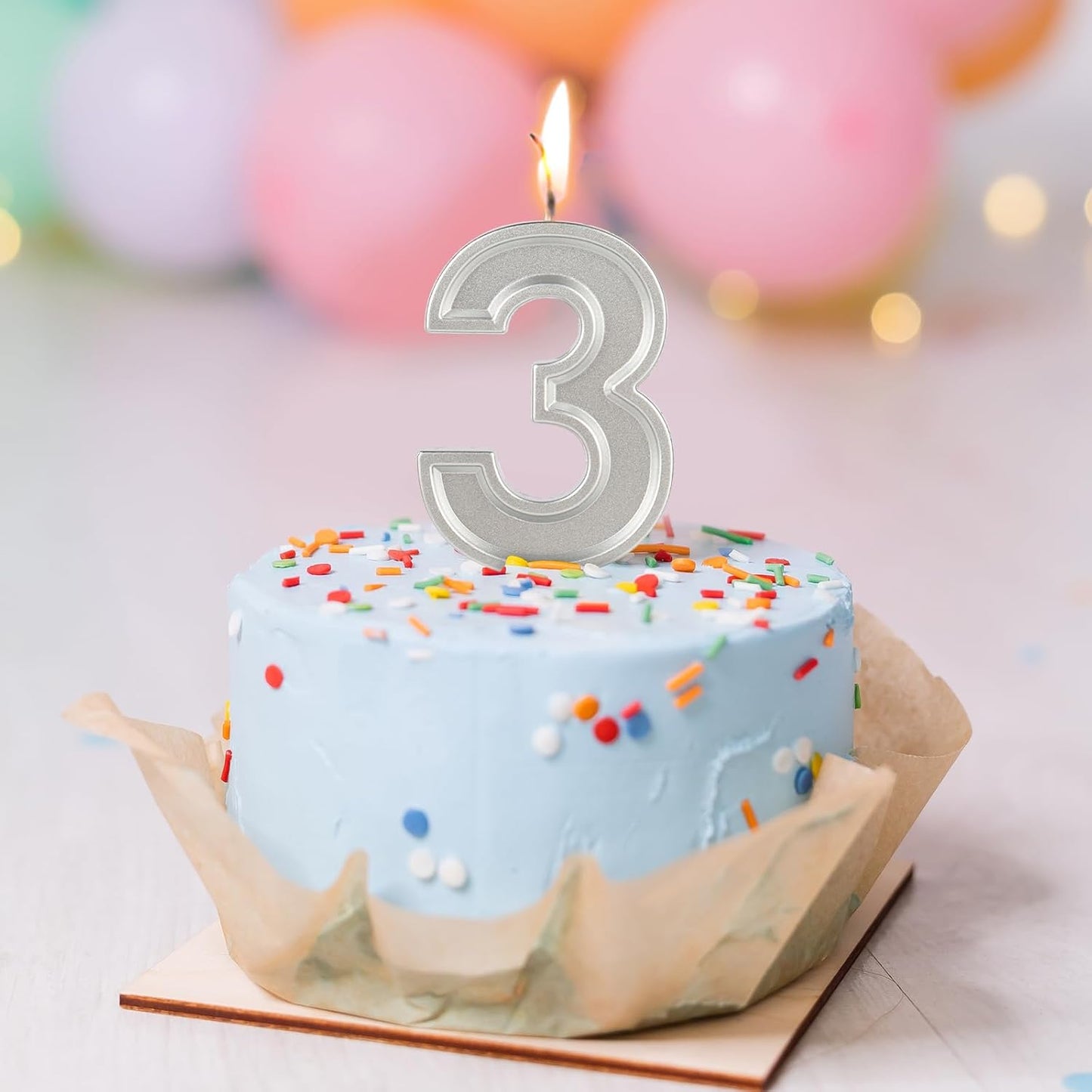 BEAN LIEVE Silver Birthday Candles Number 3, Silver Number Candles, Cake Number Candles for Birthday Parties and Wedding Anniversary Celebrations