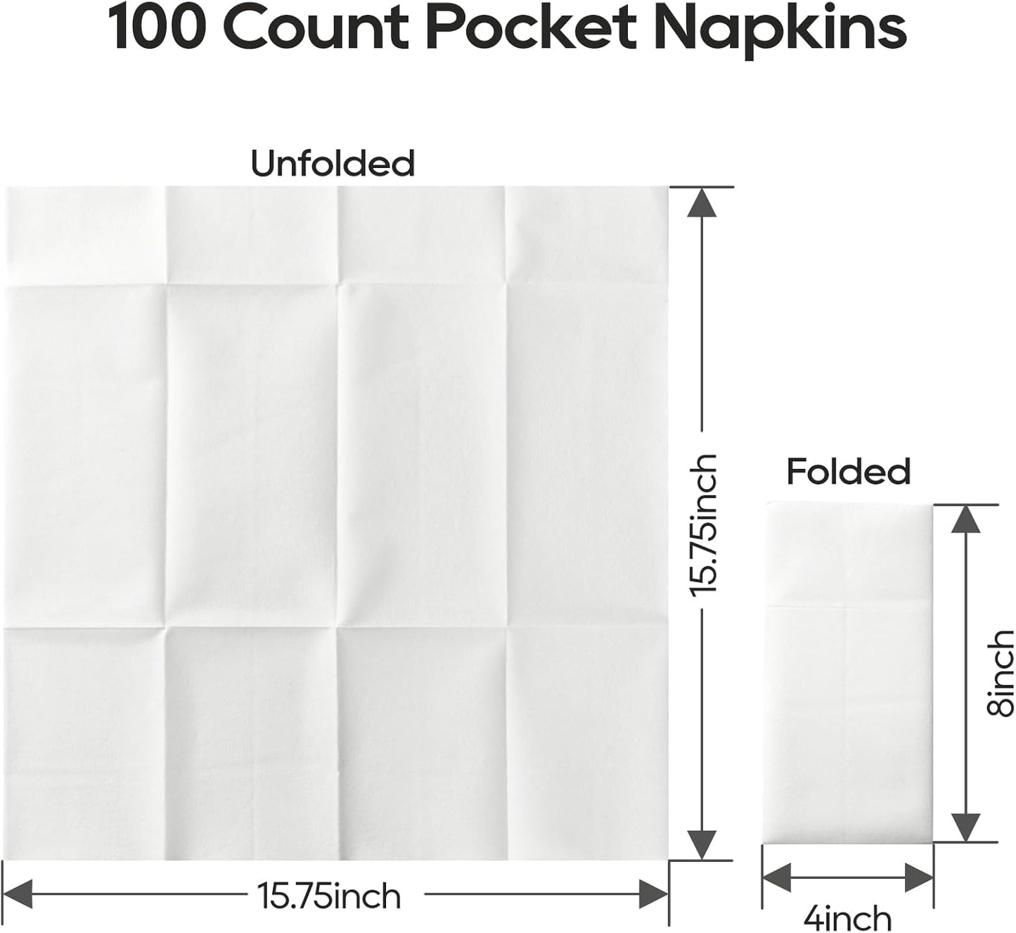 FOCUSLINE 100 Count Disposable Cloth-Like Napkins, Built-in Flatware Pocket, Prefolded Linen Feel White Napkins