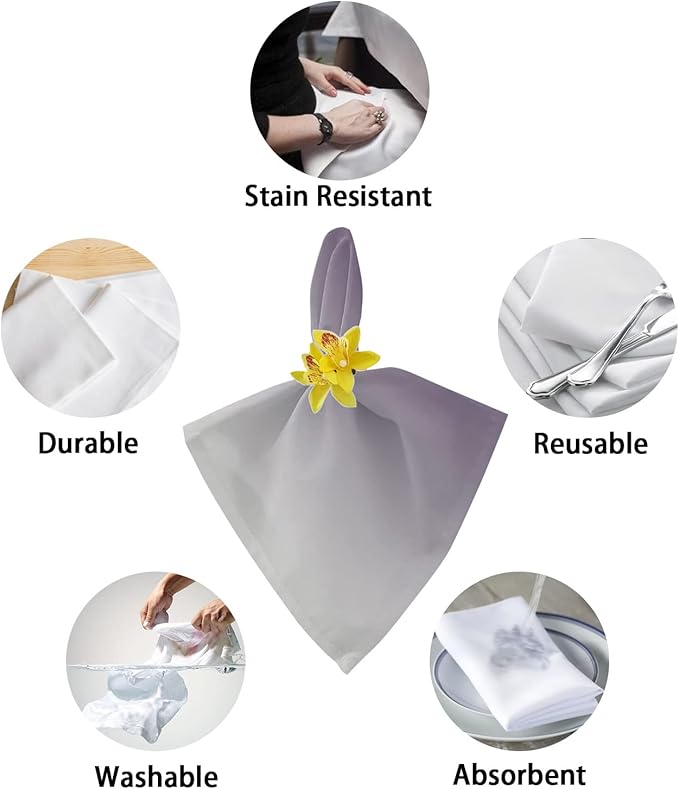 Cloth Napkins Purple and Grey Ombre Set of 4 Dinner Napkins Paper Soft Durable Washable Table Napkin Gradient Gradual Color Reusable Napkins for Family Dinners Weddings and Everyday Use 20x20 Inch