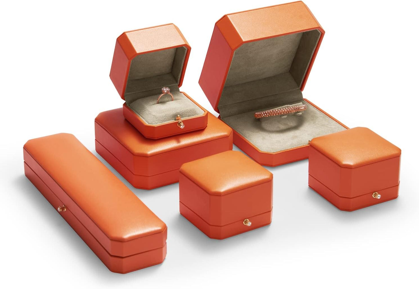 Oirlv Leather Small Ring Box Velvet Ring Display Case Orange Leather Mini Jewelry Box for Women Birthday Gift for Daughter