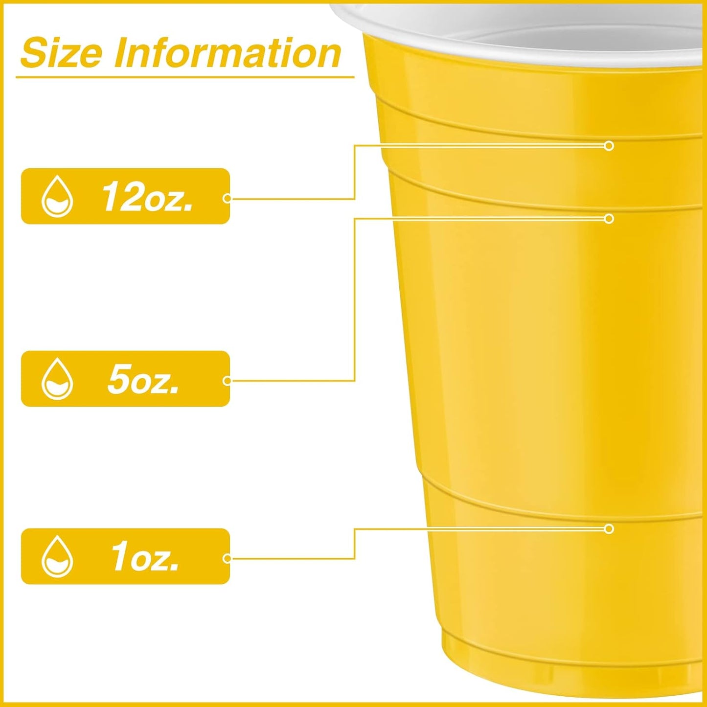 Lounsweer 100 Pack 16 Ounce Christmas Plastic Party Cups Disposable Heavy Duty Drinking Water Cups for Holiday Christmas Festival Wedding New Year Birthday Party Supplies(Yellow)