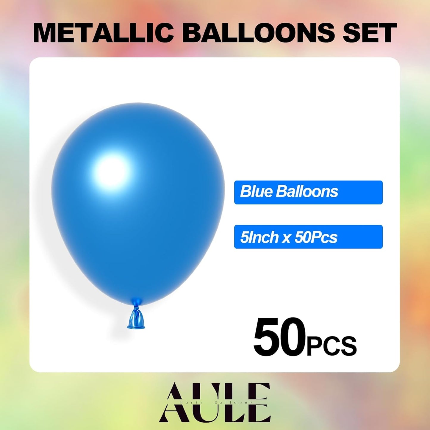 AULE Metallic Blue Balloons 5 inch 50 Pcs Blue Latex Balloons Chrome Helium Shiny Thicken Balloon Perfect Party Decoration for Wedding Birthday Baby Shower Graduation Christmas Carnival