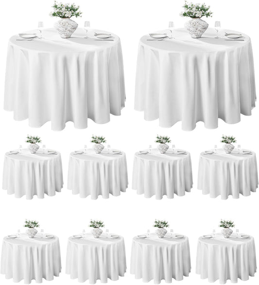 Vidafete 10 Pack 120inch Round Tablecloth Polyester Table Cloth，Stain Resistant and Wrinkle Polyester Dining Table Cover for Kitchen Dinning Party Wedding Rectangular Tabletop Buffet Decoration(White)