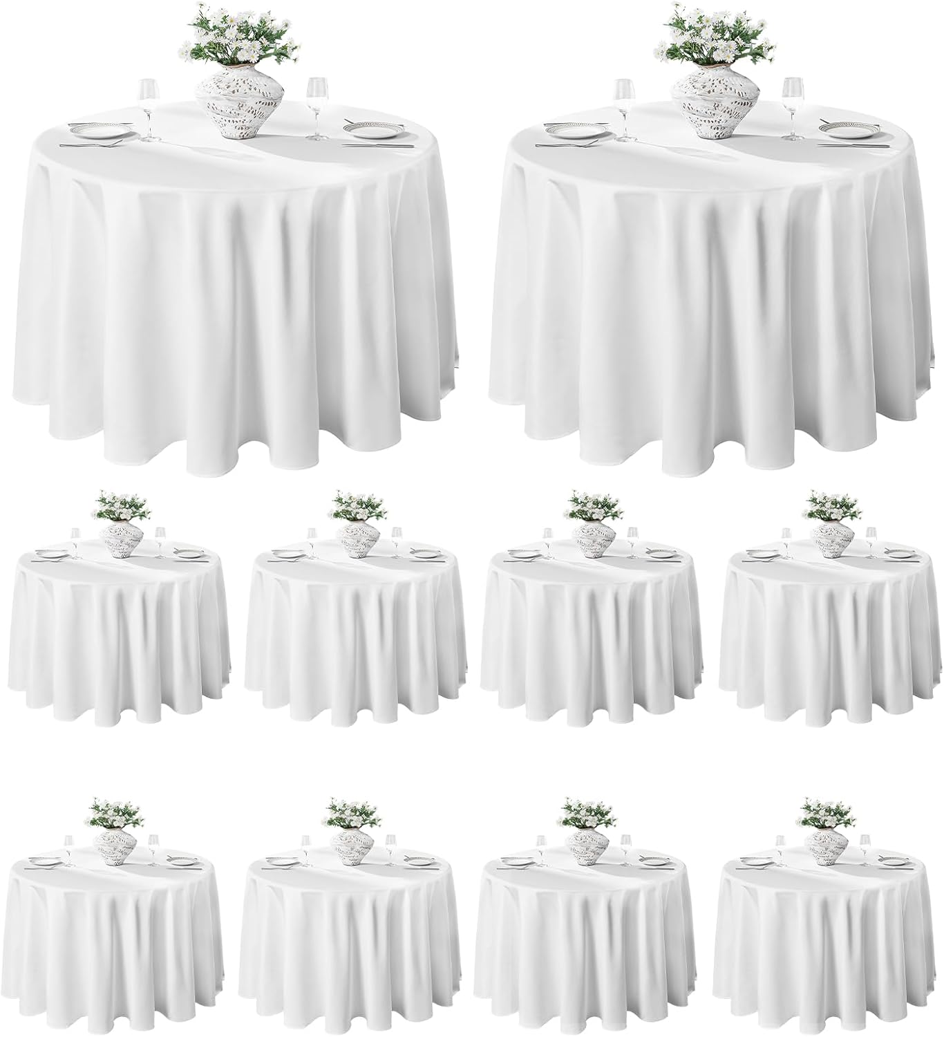 Vidafete 10 Pack 108inch Round Tablecloth Polyester Table Cloth，Stain Resistant and Wrinkle Polyester Dining Table Cover for Kitchen Dinning Party Wedding Rectangular Tabletop Buffet Decoration(White)