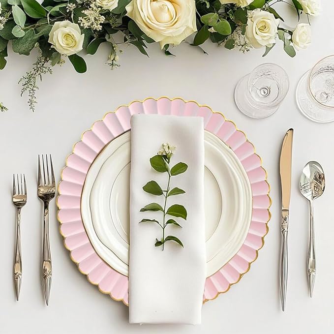 Pink Chargers for Dinner Plates, 13 Inch Plastic Charger Plates, Decorative Chargers for Wedding Party, Tabletop Decor. (Set of 6)