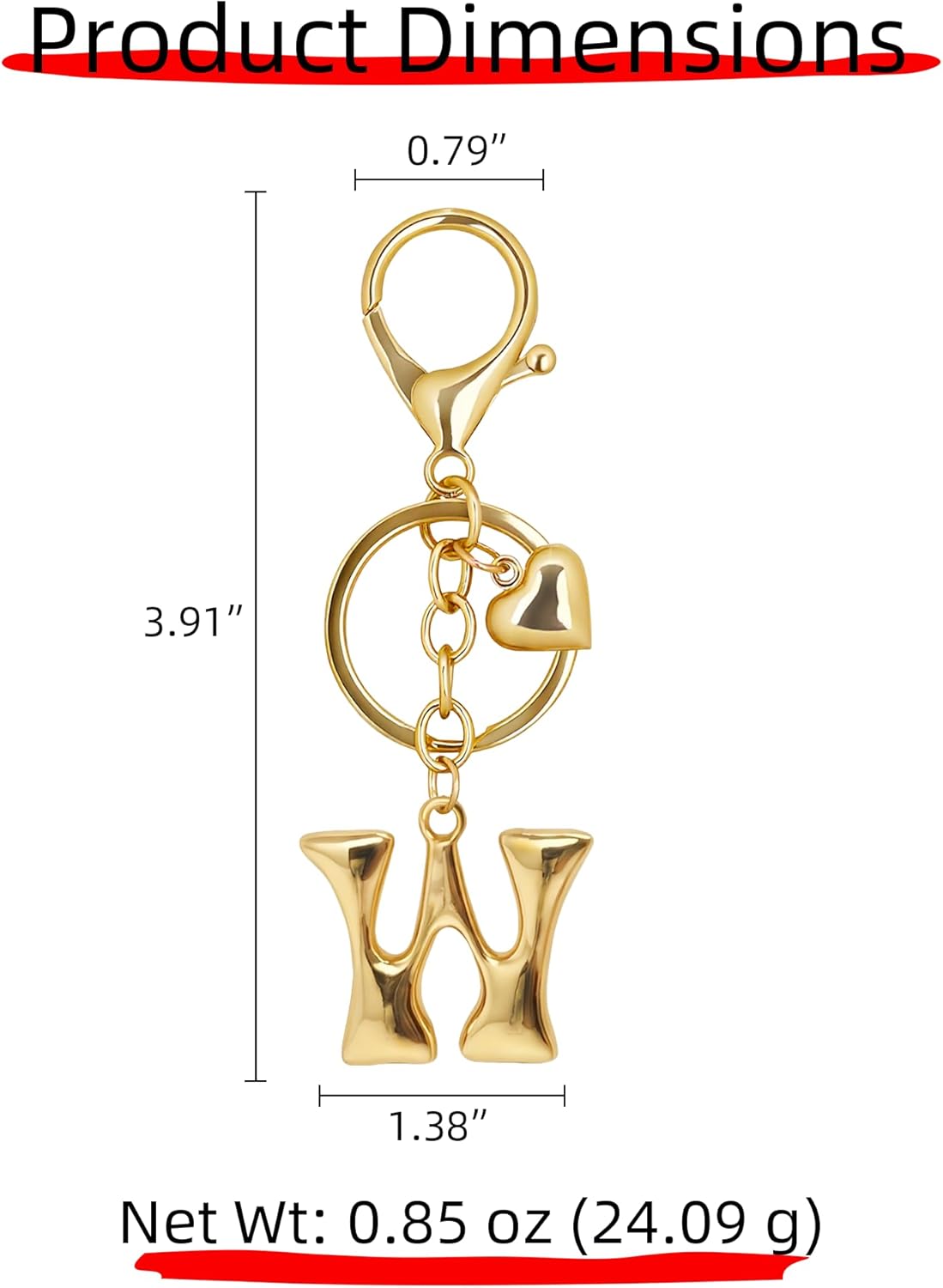 Gold Bubble Heart Initial Bag Charms for Handbags – Cute Initial Letter Keychain for Women, Purse Charms, Gold Gift