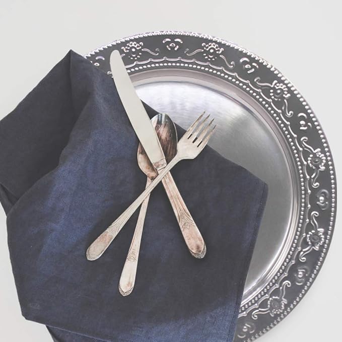 13-Inch Charger Plates, 6Pcs Dinner Plate Chargers Round Server Ware Compatible with Ceramic/china tableware, Silver