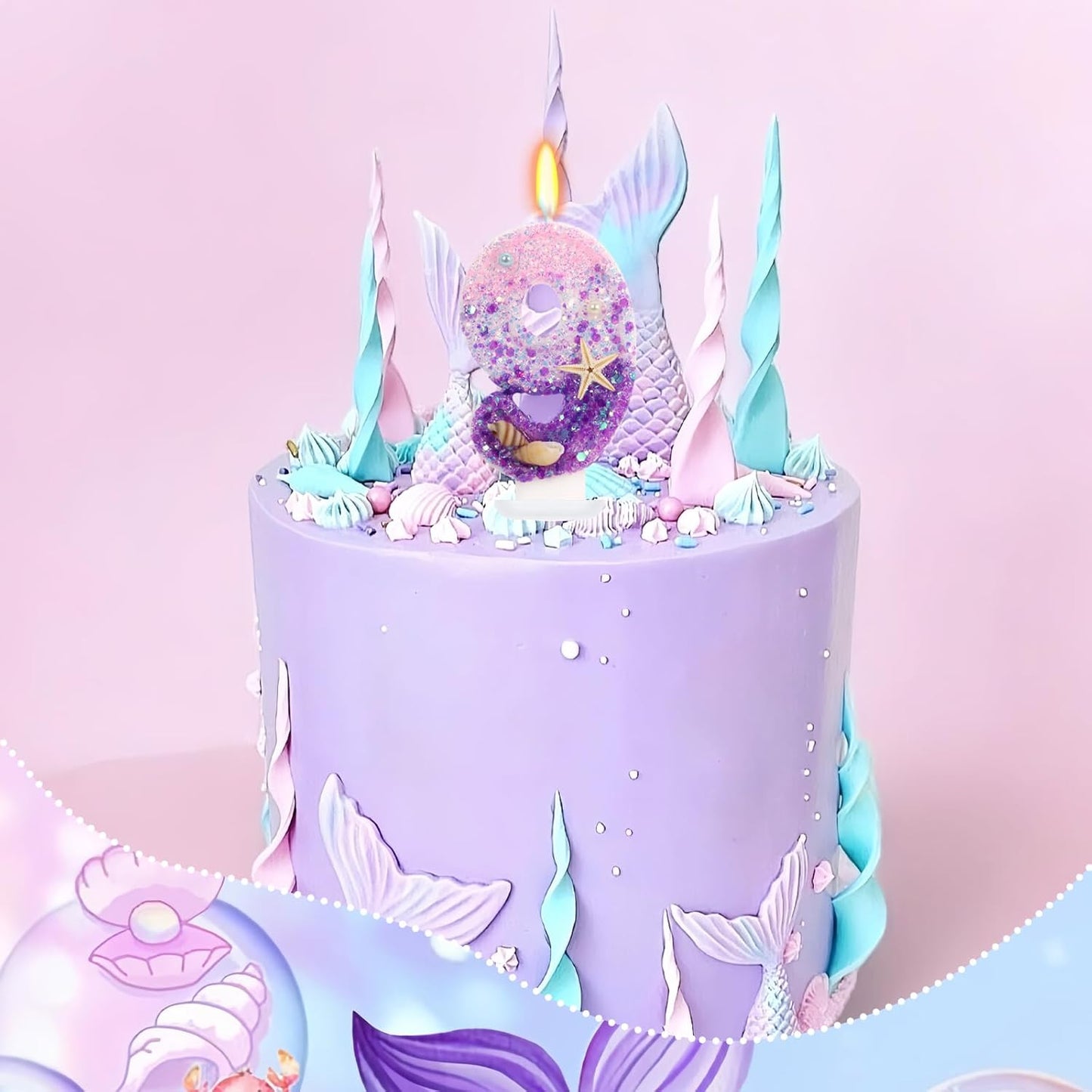 Purple Mermaid Party Number 9 Cake Candles, 2.76 inch Birthday Candle, Cake Topper Decoration for Birthday Party (Number 9)