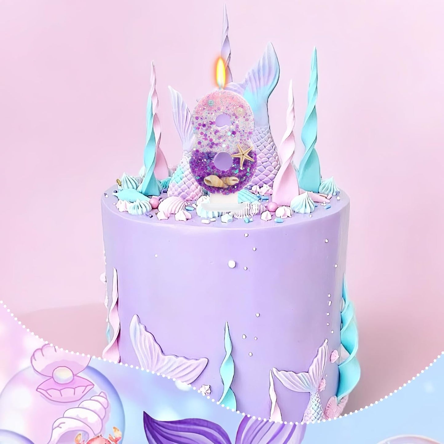 Purple Mermaid Party Number 8 Cake Candles, 2.76 inch Birthday Candle, Cake Topper Decoration for Birthday Party (Number 8)