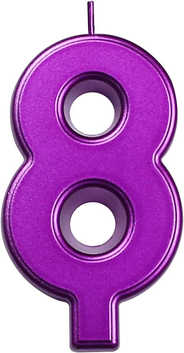 DERVENTA Birthday Candles Big Numbers Purple 3.7 inch Party Cake Topper 1 Piece (Number 8 Purple)