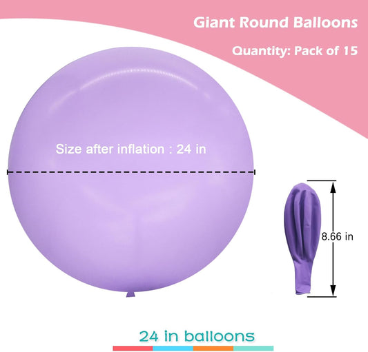 IN-JOOYAA 15Pcs 24 Inch Balloons Macaron Purple Giant Round Balloons Large Balloon For Wedding Baby Shower Birthday Party Decorations