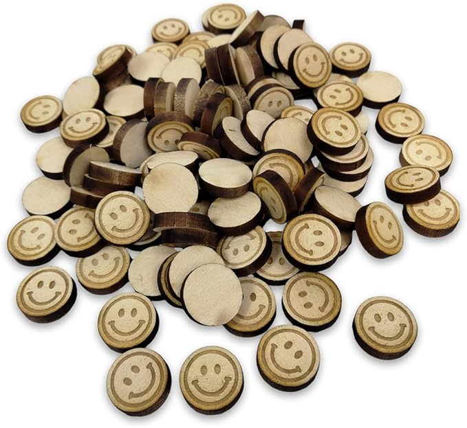 Confetti - Engraved Wood - Rustic Wooden Wedding Decor Party Table Scatter Decorations (Smiley Face)