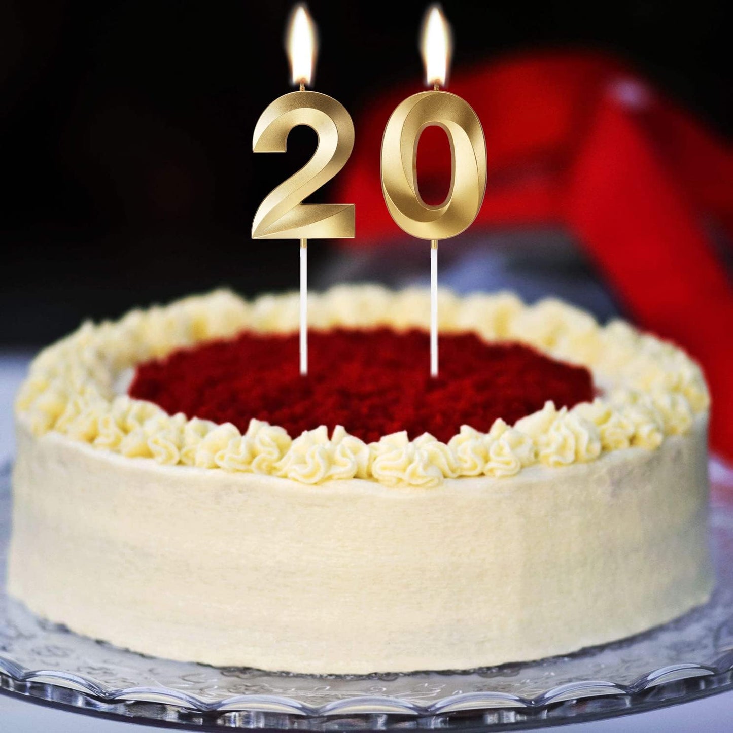 20th Birthday Numeral Candles Number 20 for Cakes Candle Happy Twentieth Birthday 3D Designed Wedding Anniversary Party Cake Topper Decorations (20, Gold)