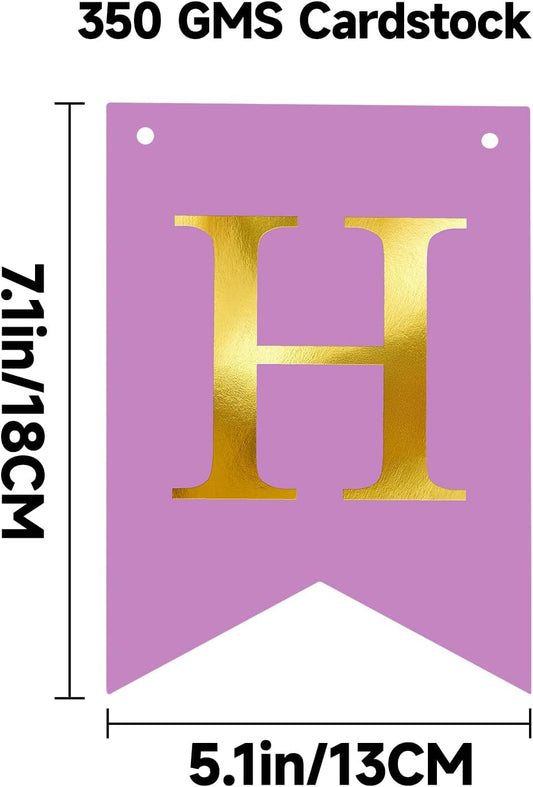 Purple Happy Birthday Banner Birthday Party Banner NO DIY Happy Birthday Sign Pre-Strung Birthday Hanging Decoration for Women Men Girl Boy Party Supplies (Purple and Gold)