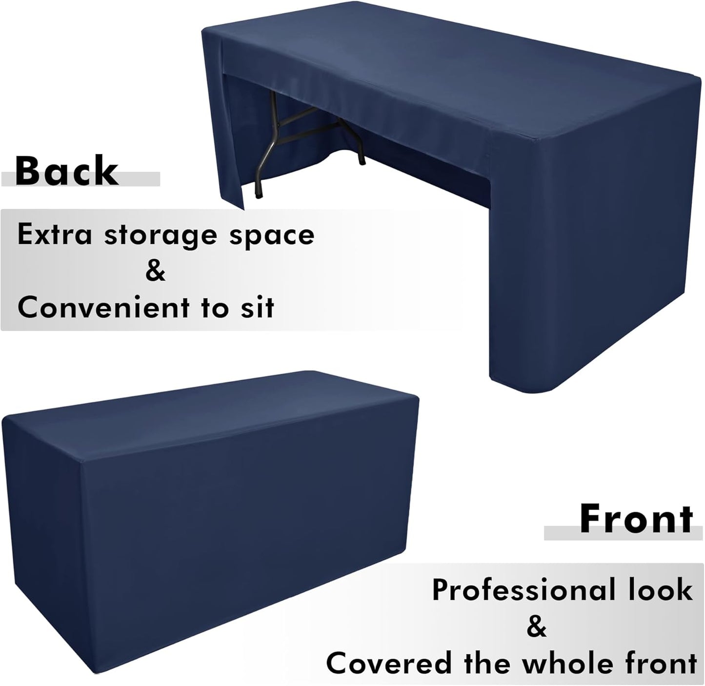 Nasitos 2 Pack Navy 6ft Table Cloth Fitted-Open Back Folding Table Cover Washable Fabric and Wrinkle Resistant Table Cloth for Trade Show, Book Fair, Career Fair, Convention, Events
