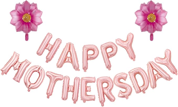 Mother’s Day Party Balloons Kit Decorations 16 inch Foil Balloon Set Happy Mother's Day Best Mom Balloon Set Heart Shape Set Decoration for Mother's Day Decoration (flower set)