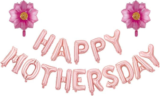 Mother’s Day Party Balloons Kit Decorations 16 inch Foil Balloon Set Happy Mother's Day Best Mom Balloon Set Heart Shape Set Decoration for Mother's Day Decoration (flower set)