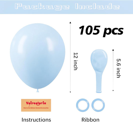 105pcs Baby Blue Balloons 12inch Light Blue Balloons for Boys Girls Birthday Baby Shower Gender Reveal Wedding Children's Day Decorations