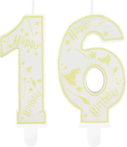 Magical Wizard Party Birthday Candles Number 16 Candle Cake Topper Wizard School Themed Happy 16th Birthday Cake Decorations for Boys Girls Kids Party Favor Supplies Decorations