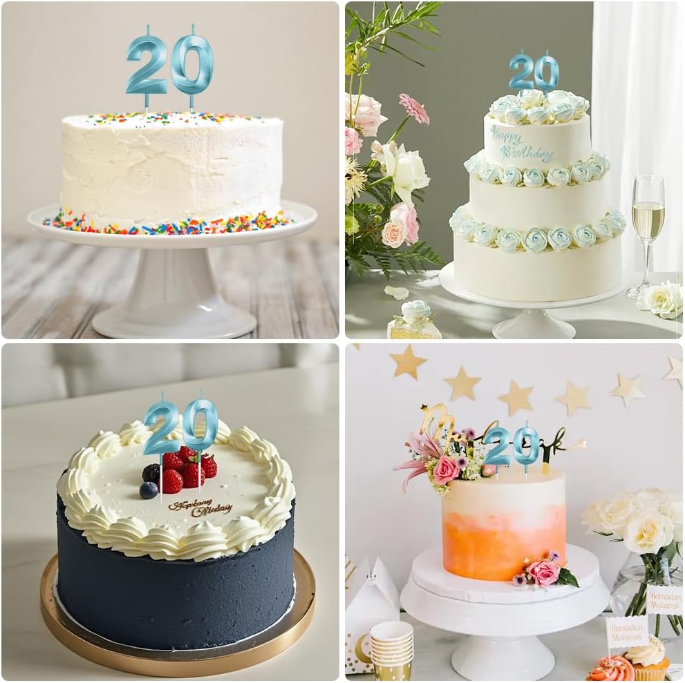 20th Birthday Cake Topper, Blue 20 Birthday Candle, 2 0 Candles 20th Birthday Cupcake Party Favor Happy Birthday Party Decorations Birthday Candle for Cake Sparklers Birthday Gifts